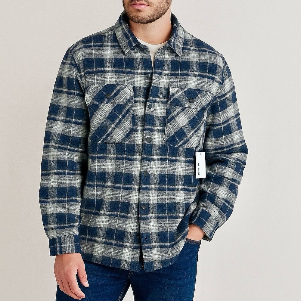 Sonoma Navy Blue Plaid Flannel Shirt Jacket Shacket NWT